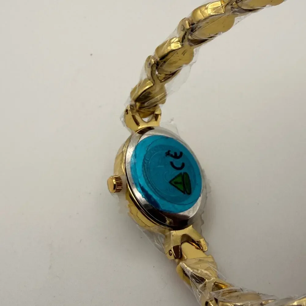 Elegant Gold-Tone Women's Bracelet Watch - Oval Dial & Gemstones New Battery